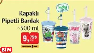 HOBBY LİFE KAPAKLI PİPETLİ BARDAK ~500 ML
